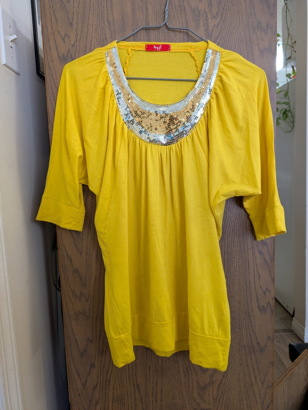 Women’s Yellow Scoop-Neck Tunic with Sequin Trim